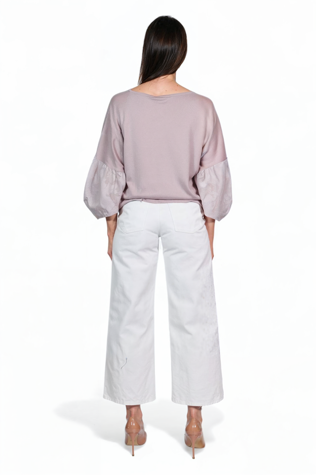 Fabiana Filippi Mauve Knit Top with Organza Cuff