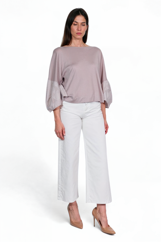 Fabiana Filippi Mauve Knit Top with Organza Cuff