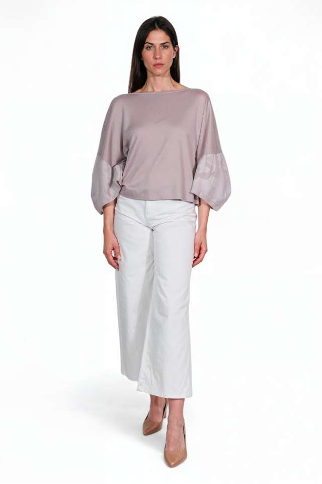 Fabiana Filippi Mauve Knit Top with Organza Cuff