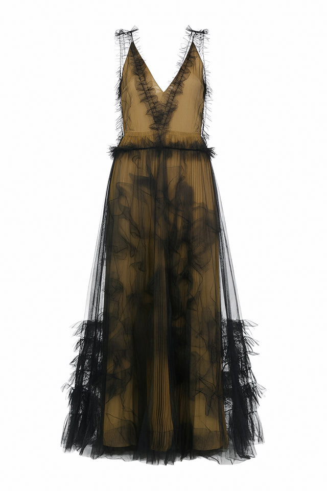 Valentino Sheer Tulle Gown with Ruffled Trim