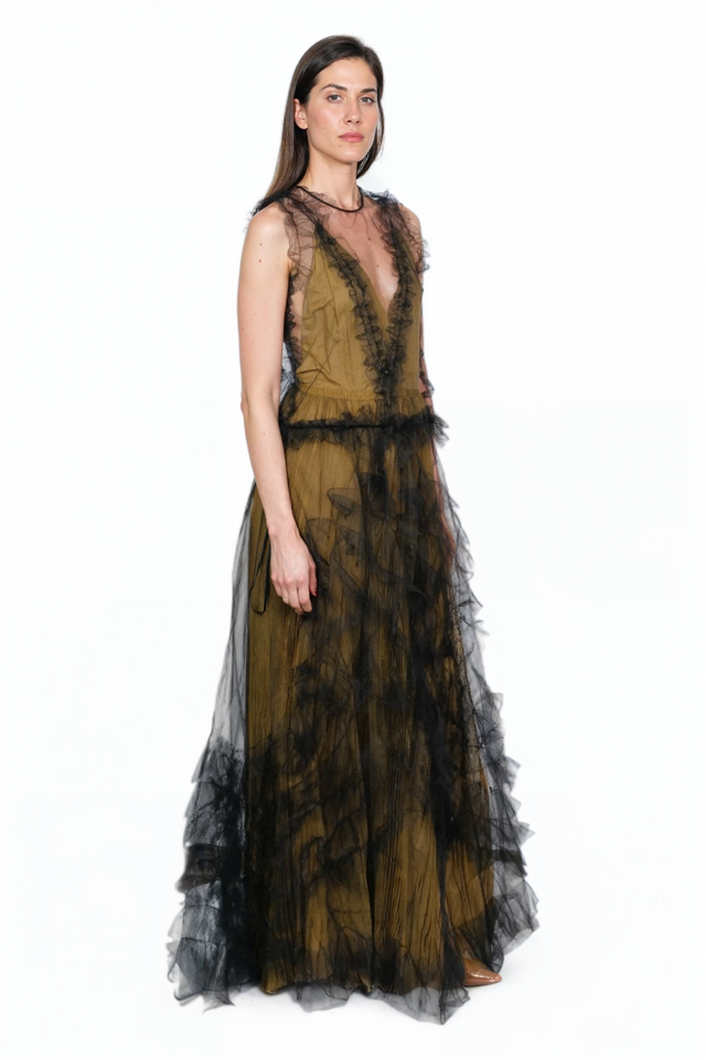 Valentino Sheer Tulle Gown with Ruffled Trim