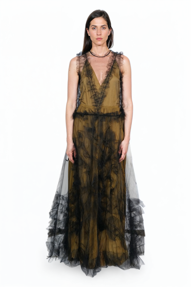 Valentino Sheer Tulle Gown with Ruffled Trim