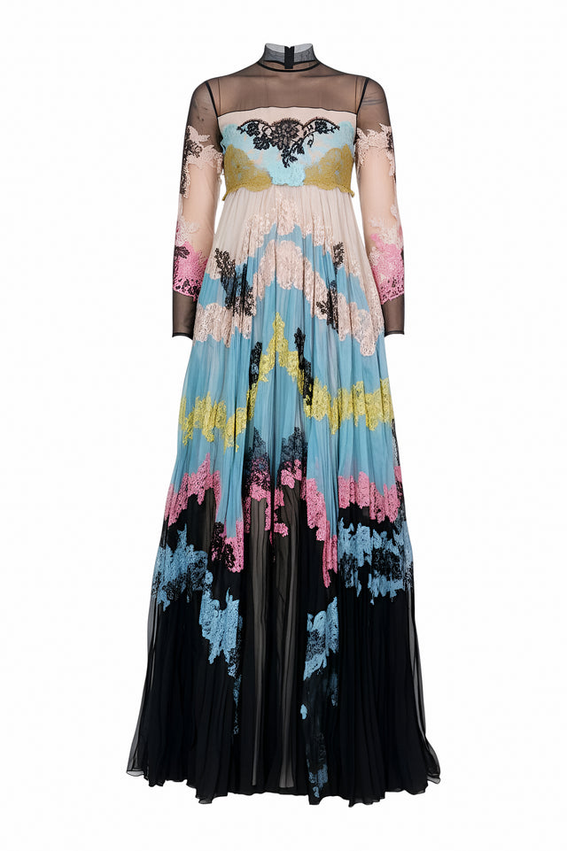 Valentino Multi-Lace Sheer Panel Gown