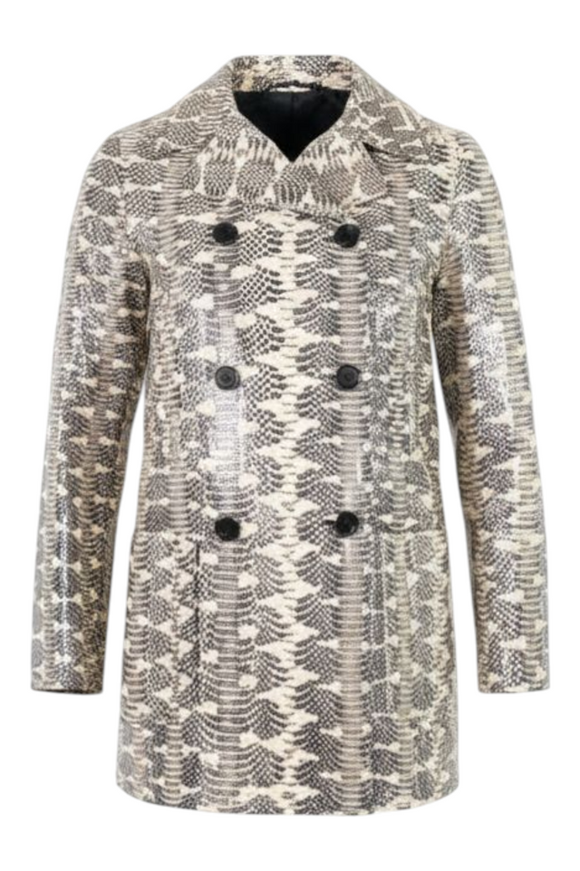 Valentino Python-Print Double-Breasted Coat — Neutral Tones