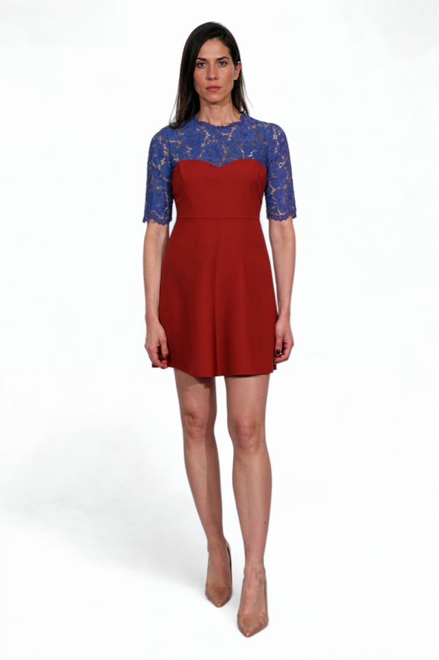 Valentino Black Lace Overlay Fit-and-Flare Dress