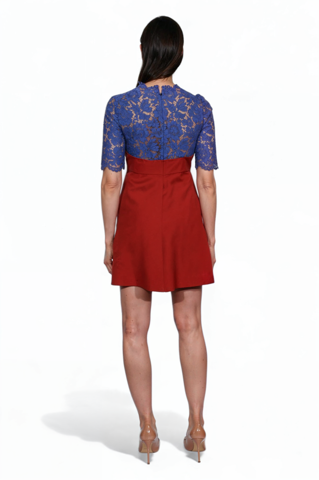 Valentino Black Lace Overlay Fit-and-Flare Dress