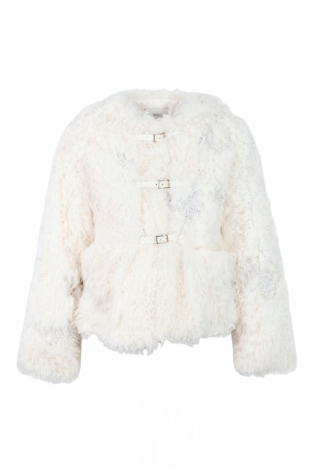 Valentino Shearling Fur Jacket with Buckle Closures in Ivory