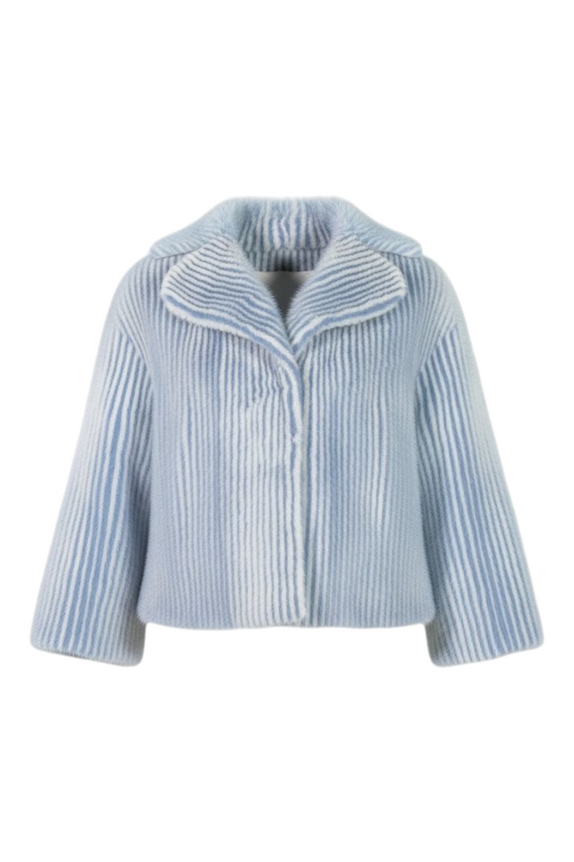 Valentino Powder Blue Striped Mink Fur Jacket