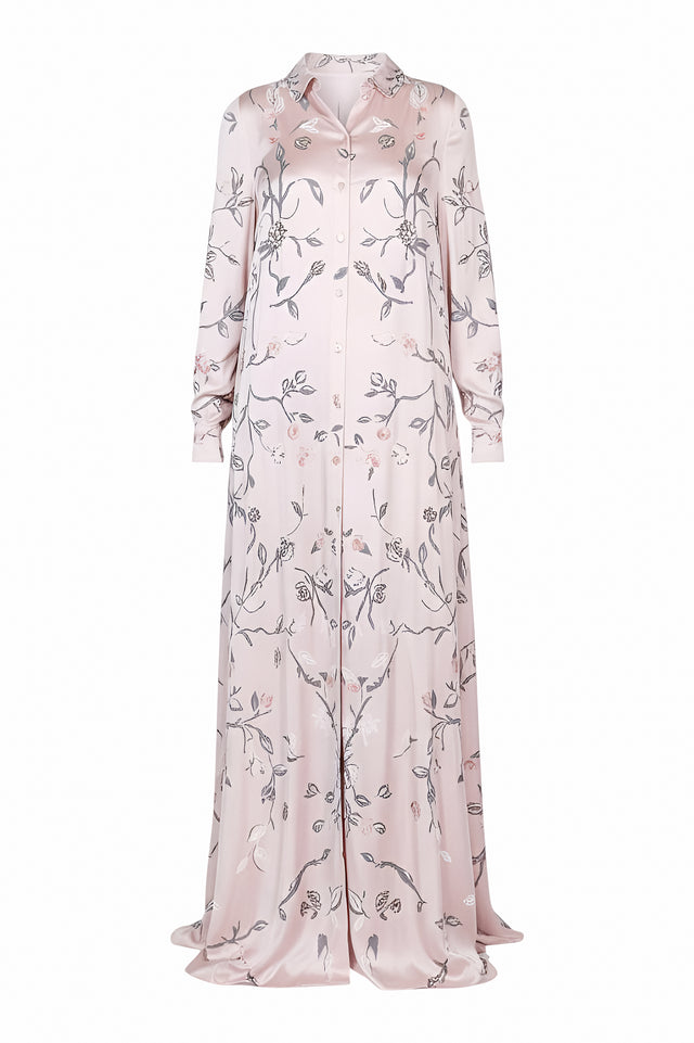 Valentino Floral Silk Shirt Dress in Blush Pink