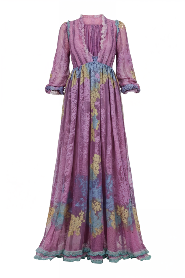 Valentino Garavani Lavender Multicolor Metallic Jacquard Gown