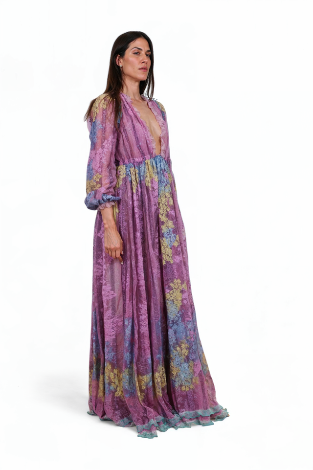 Valentino Garavani Lavender Multicolor Metallic Jacquard Gown
