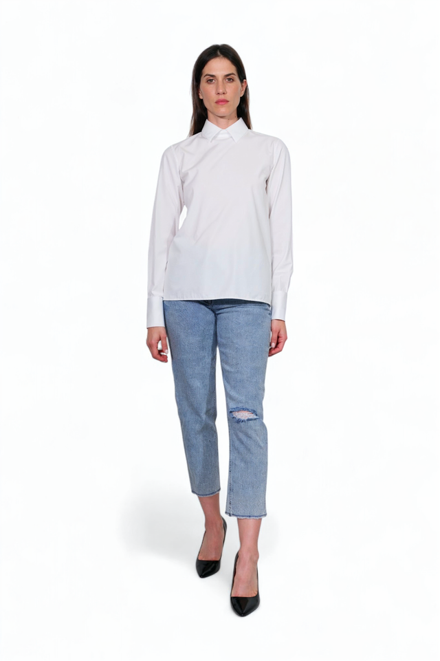 Valentino White Back-Button Blouse with Black Tiger Cuff Links