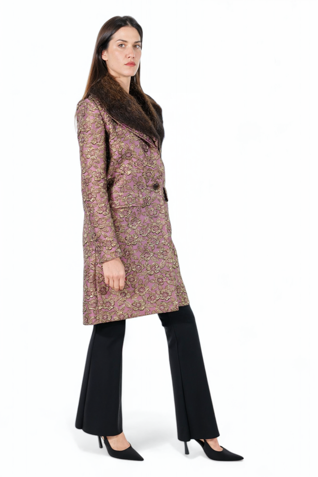 Valentino Brocade Coat with Mink Fur Collar