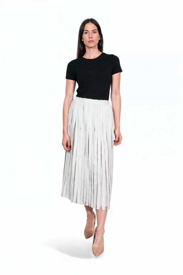 Valentino Ivory Goat Hair Pleated Midi Skirt