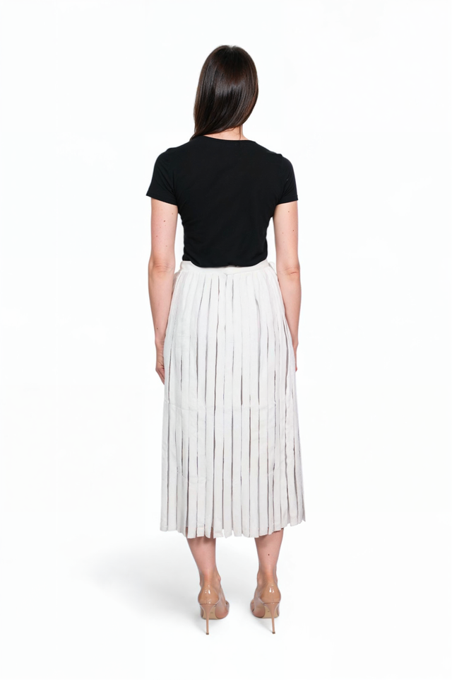 Valentino Ivory Goat Hair Pleated Midi Skirt