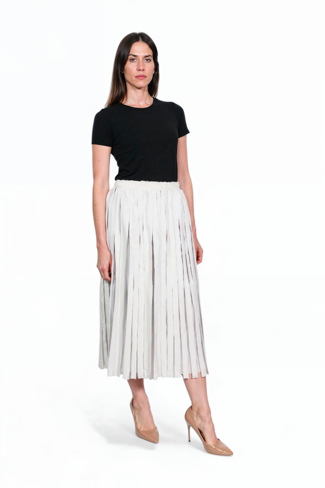 Valentino Ivory Goat Hair Pleated Midi Skirt