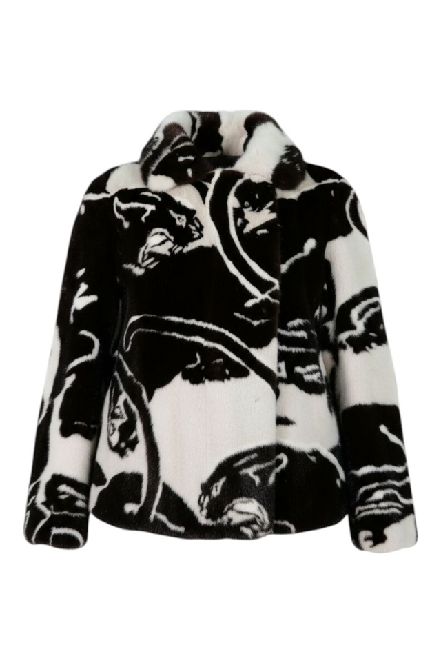 Valentino Artistic Black and White Mink Fur Jacket with Panther Pattern