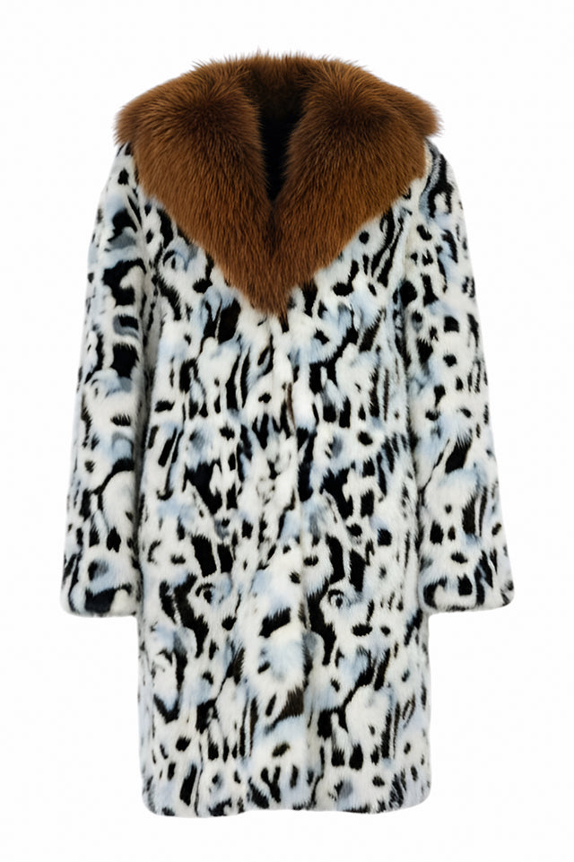 Valentino Animal Print Fur Coat with Fox Fur Collar