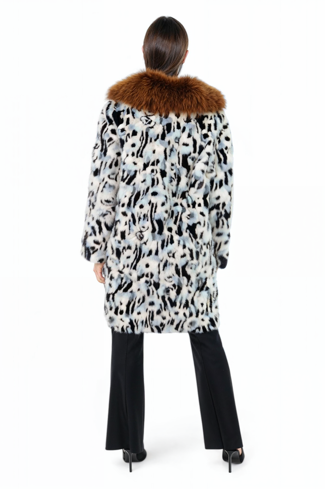 Valentino Animal Print Fur Coat with Fox Fur Collar