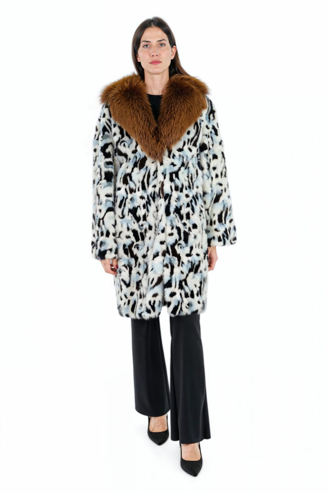 Valentino Animal Print Fur Coat with Fox Fur Collar
