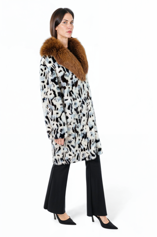 Valentino Animal Print Fur Coat with Fox Fur Collar