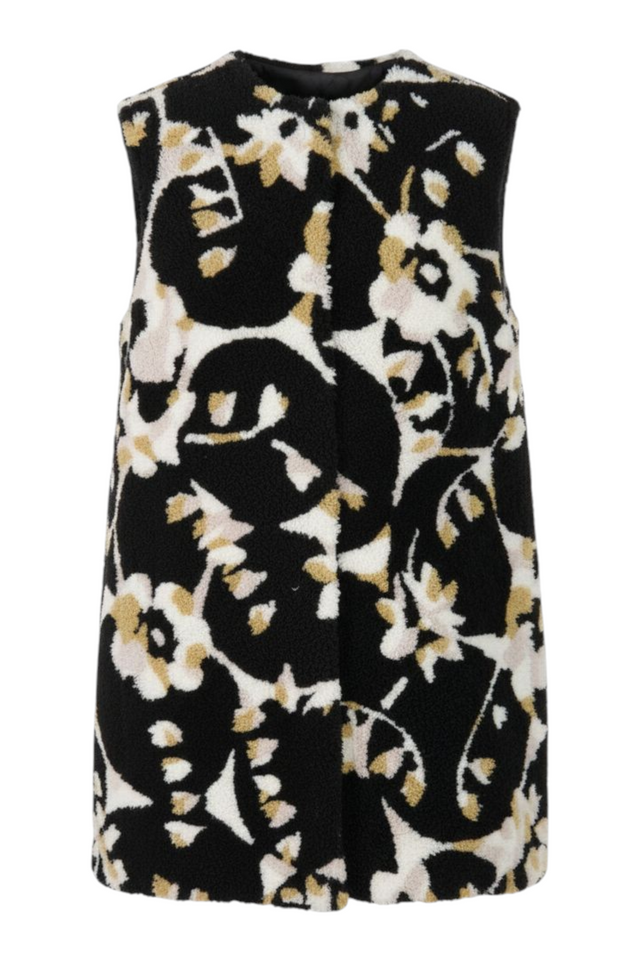 Valentino Floral Print Sleeveless Lamb Fur Vest