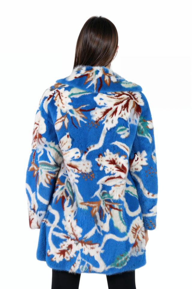 Valentino – Geblümter blauer Nerzpelzmantel