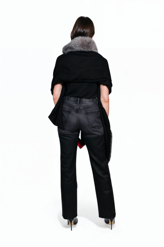 Valentino Garavani Fox Fur Collar Wool Shawl — Black, Brown, Blush