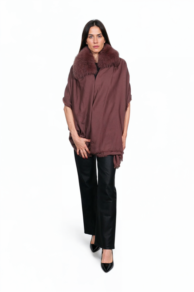 Valentino Garavani Mink Fur Collar Wool Shawl