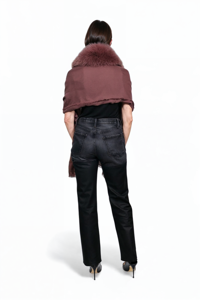 Valentino Garavani Mink Fur Collar Wool Shawl