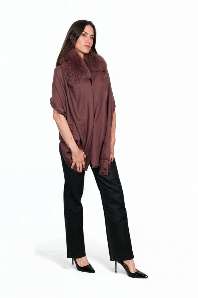 Valentino Garavani Mink Fur Collar Wool Shawl