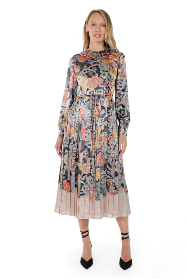 Valentino Printed Pleated Midi Dress