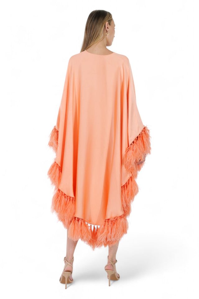 Valentino Peach Feather-Trimmed Kaftan Dress