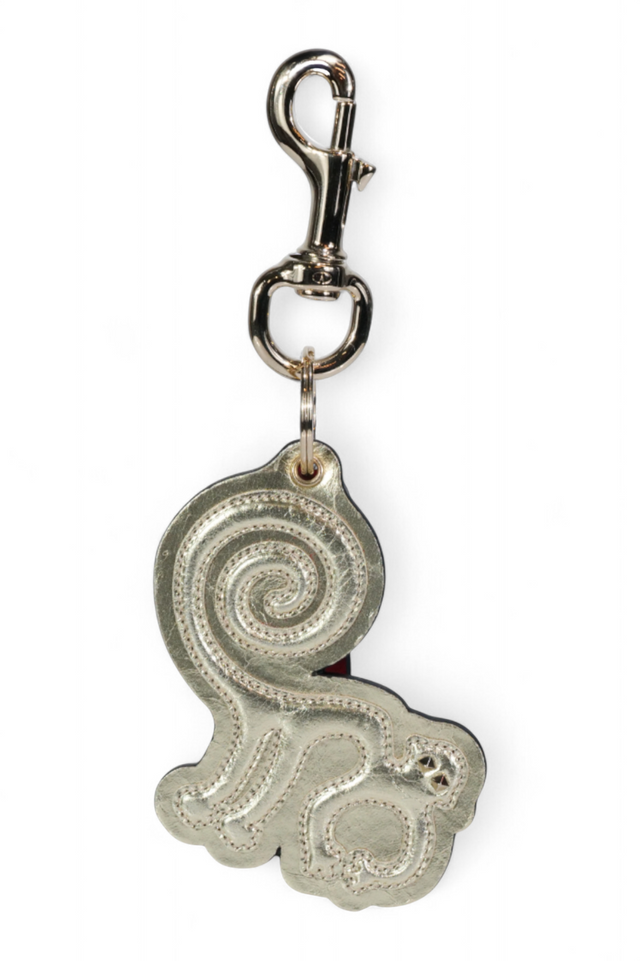 Valentino Garavani Rockstud Monkey Keychain — Platinum Leather