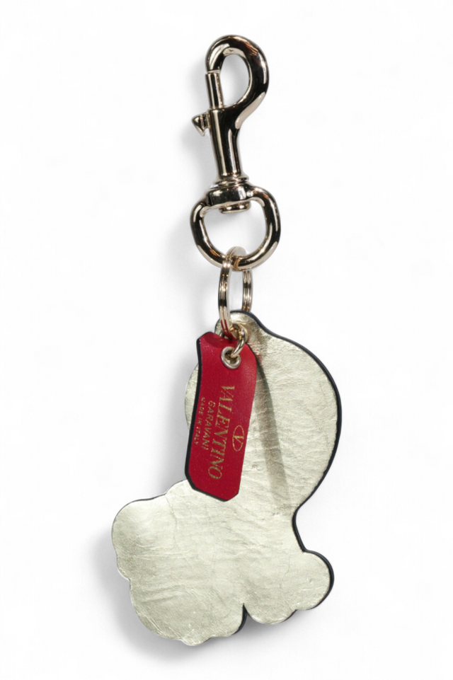 Valentino Garavani Rockstud Monkey Keychain — Platinum Leather