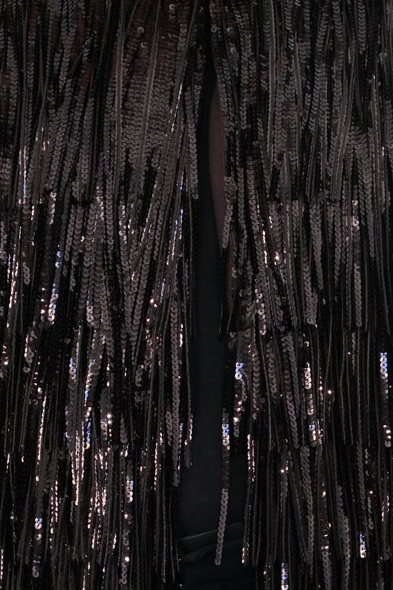 Valentino Black Sequin Fringe Evening Jacket with open-front silhouette