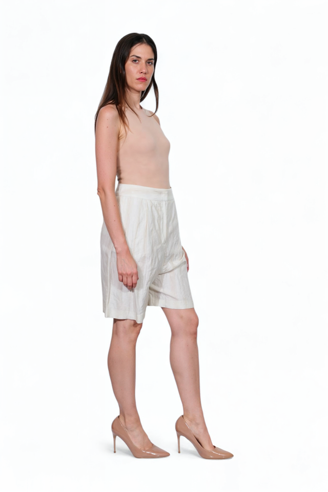 Fabiana Filippi Ivory Linen-Blend Pleated Shorts
