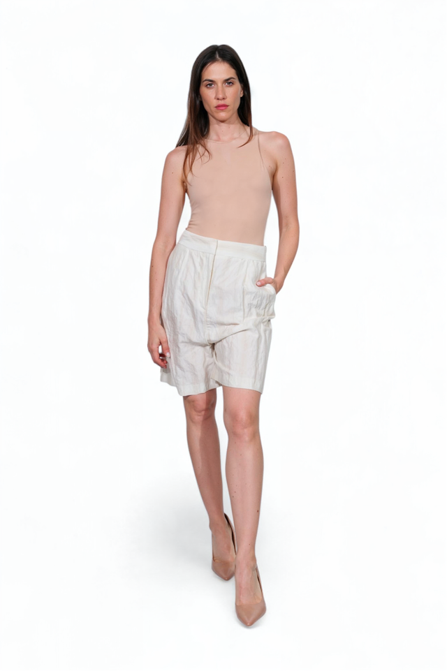 Fabiana Filippi Ivory Linen-Blend Pleated Shorts