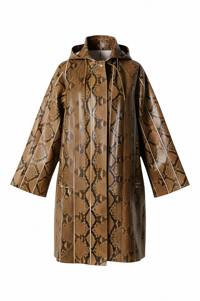 Valentino Snake-Print Hooded Raincoat