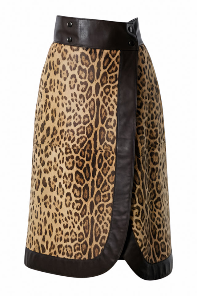 Valentino Leopard Print Wrap Skirt with Leather Accents