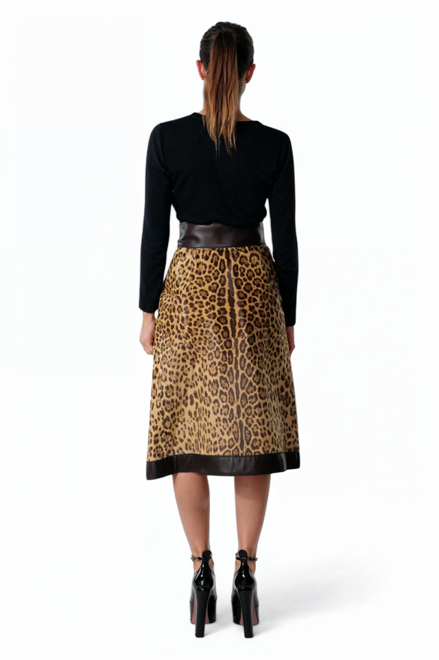 Valentino Leopard Print Wrap Skirt with Leather Accents