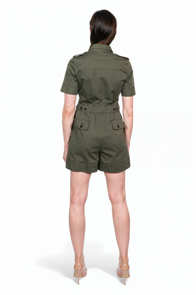 Valentino Army Green Cotton Utility Romper