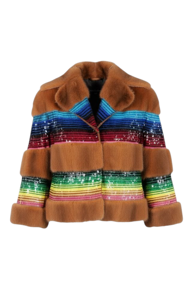 Valentino Multicolor Sequin-Striped Mink Fur Jacket