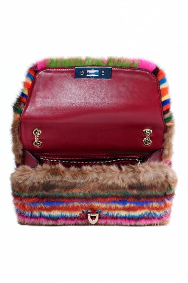 Valentino Garavani Rockstud Multicolor Fur Chain Shoulder Bag