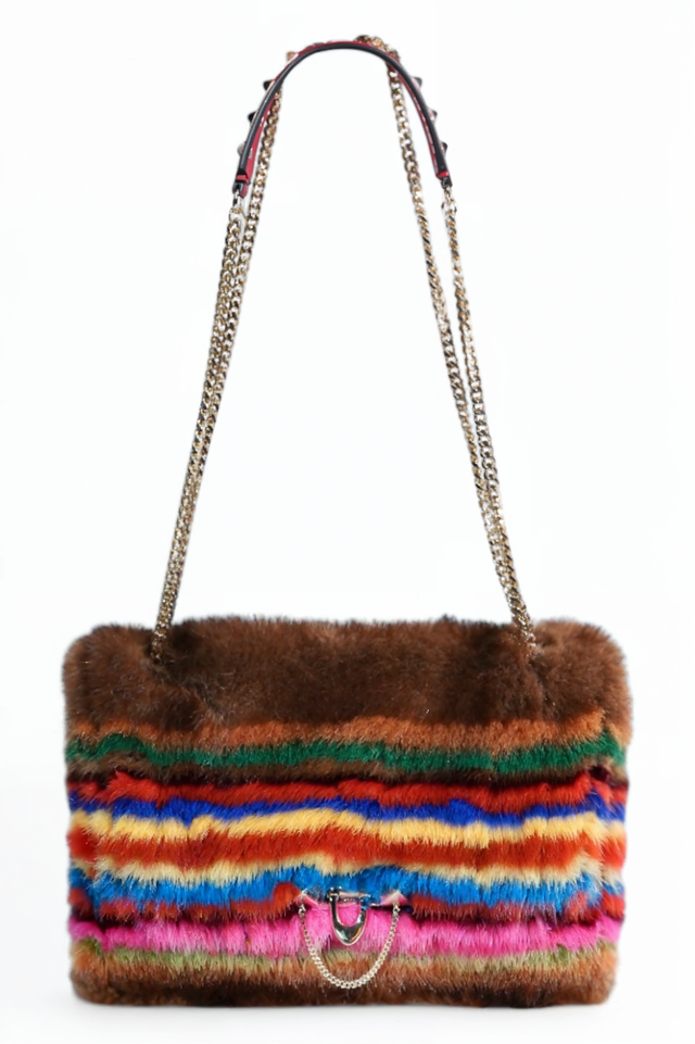 Valentino Garavani Rockstud Multicolor Fur Chain Shoulder Bag