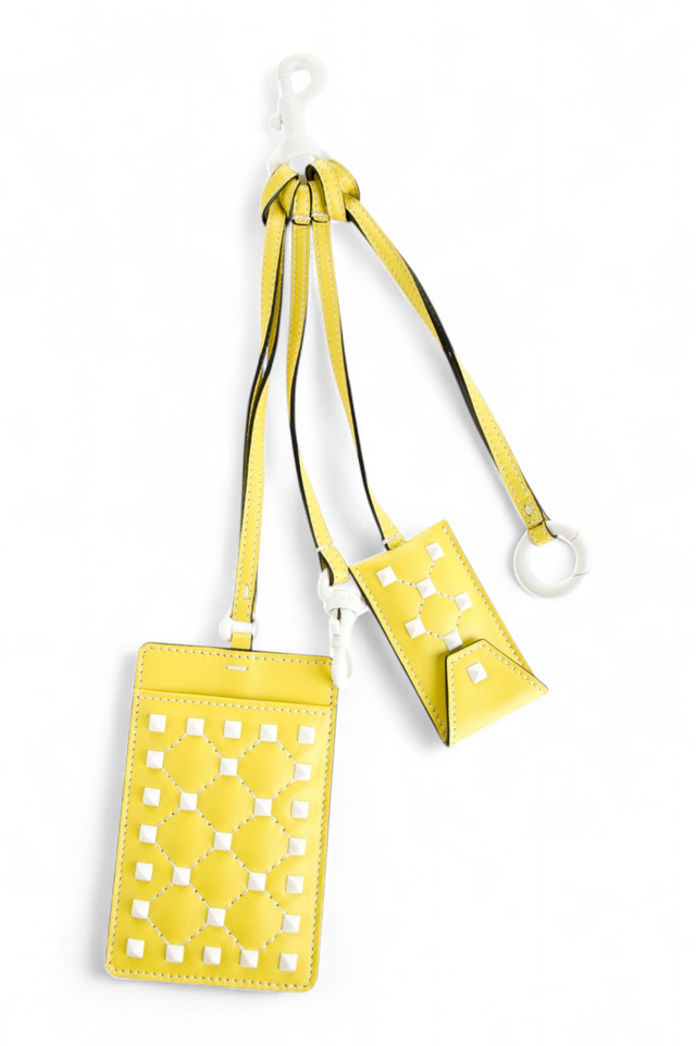 Valentino Garavani Rockstud Yellow Leather Trio Pouch & Card Holder Set