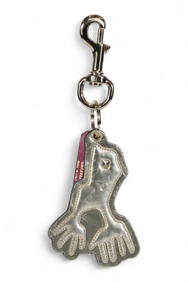 Valentino Garavani Rockstud Frog Keychain — Platinum Leather