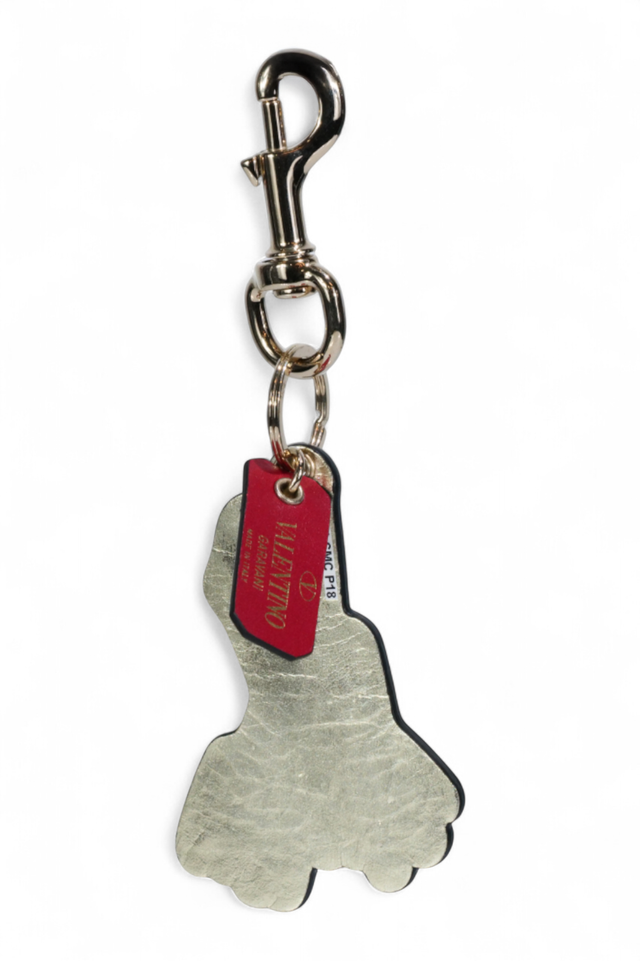 Valentino Garavani Rockstud Frog Keychain — Platinum Leather