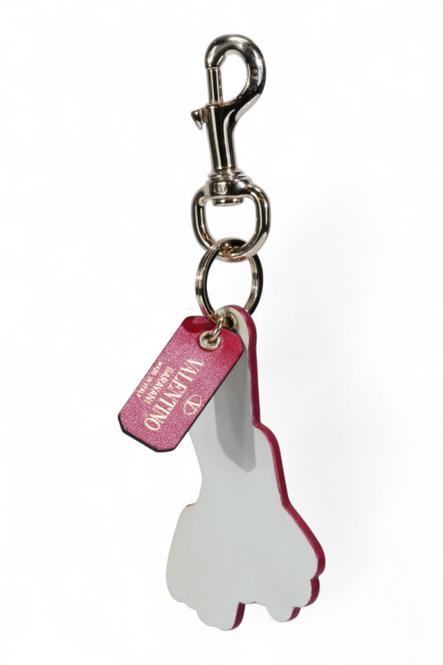 Valentino Garavani Rockstud Frog Keychain — Black or Ivory Leather