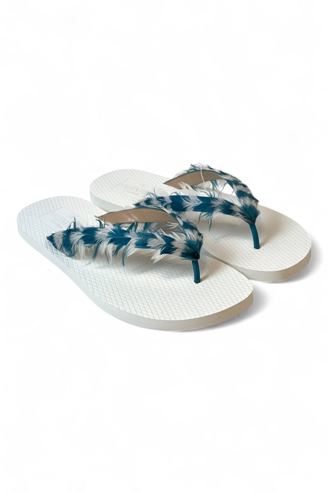 Valentino Garavani Feather Flip-Flop – White & Teal